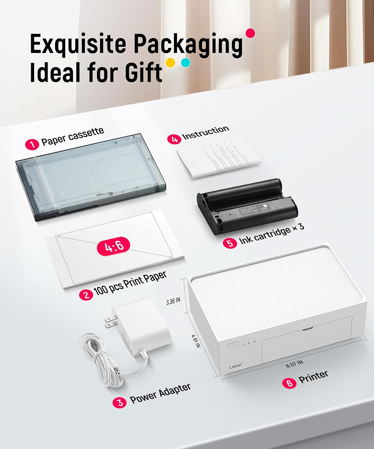 M100 4x6'' Photo Printer, Phone Printer 100 Sheets & 3 Cartridges, Full-Color Photo, Portable Instant Photo Printer for iPhone Android, Thermal Dye Sublimation, Wi-Fi Picture Printer 100 Papers
