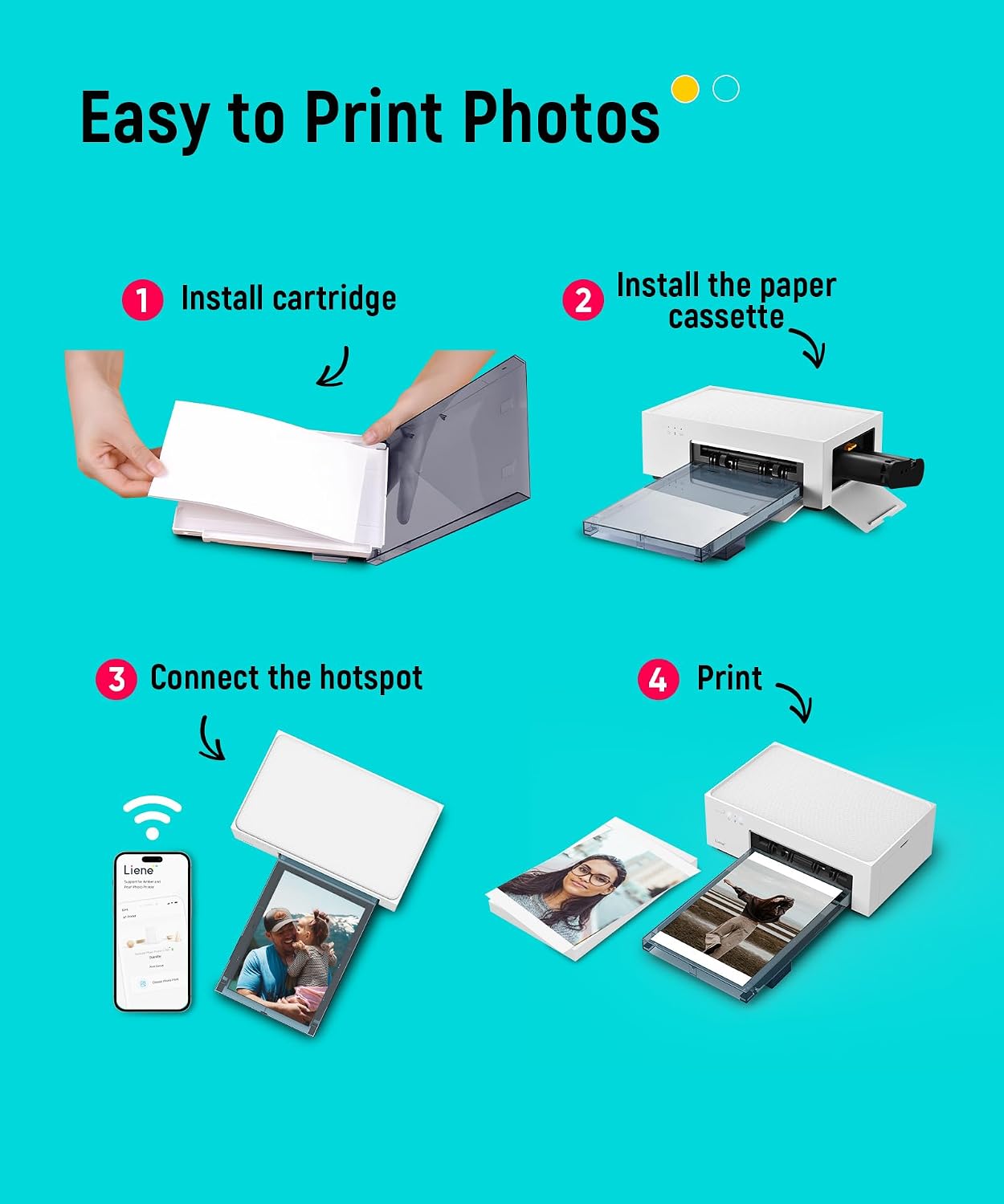 M100 4x6'' Photo Printer, Phone Printer 100 Sheets & 3 Cartridges, Full-Color Photo, Portable Instant Photo Printer for iPhone Android, Thermal Dye Sublimation, Wi-Fi Picture Printer 100 Papers