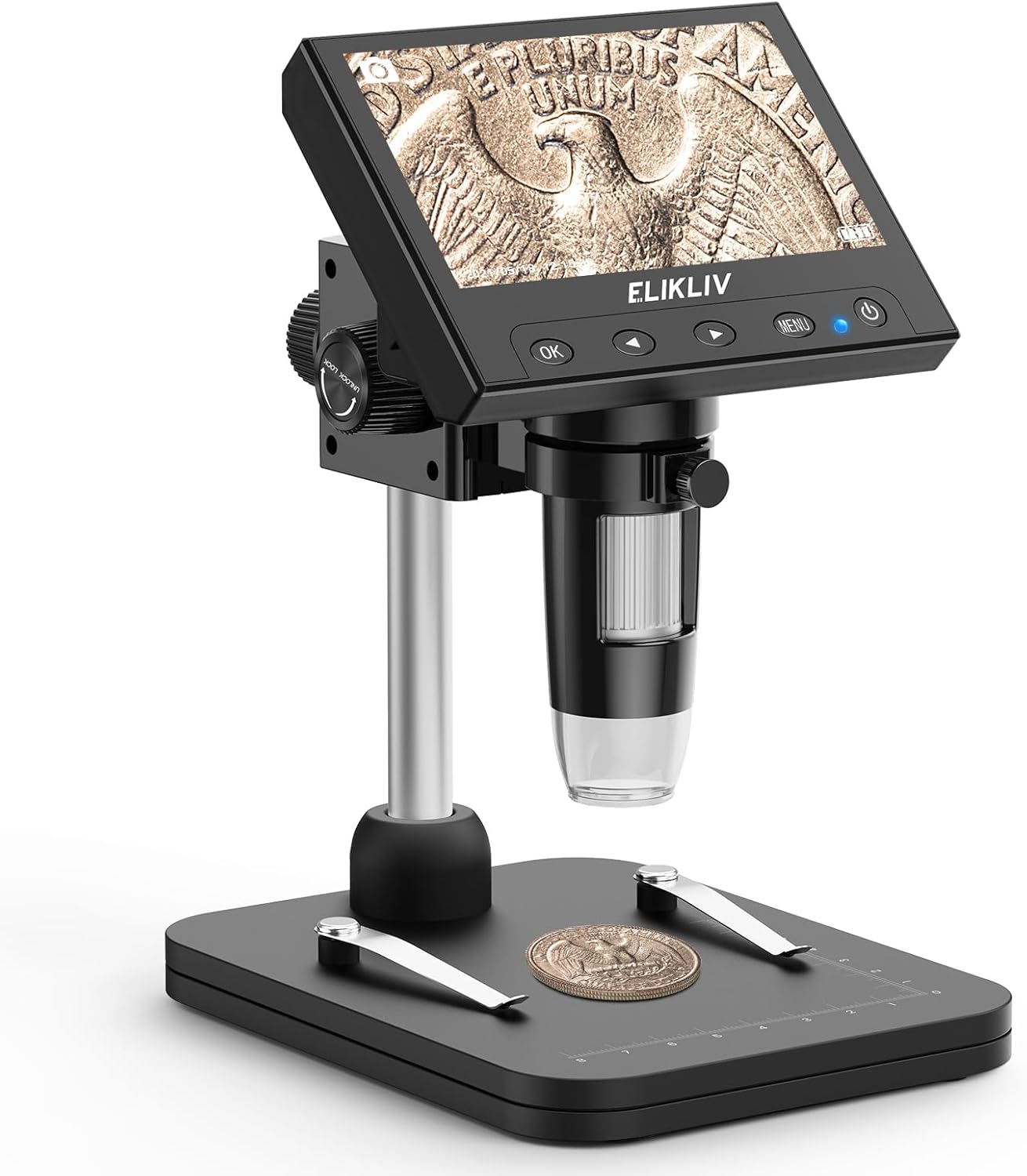 Microscope, LCD Digital Coin Microscope 1000x, Coin Magnifier with 8 Adjustable LED Lights, PC View Compatible with Windows/MacBook, EDM4, 4.3-Inch